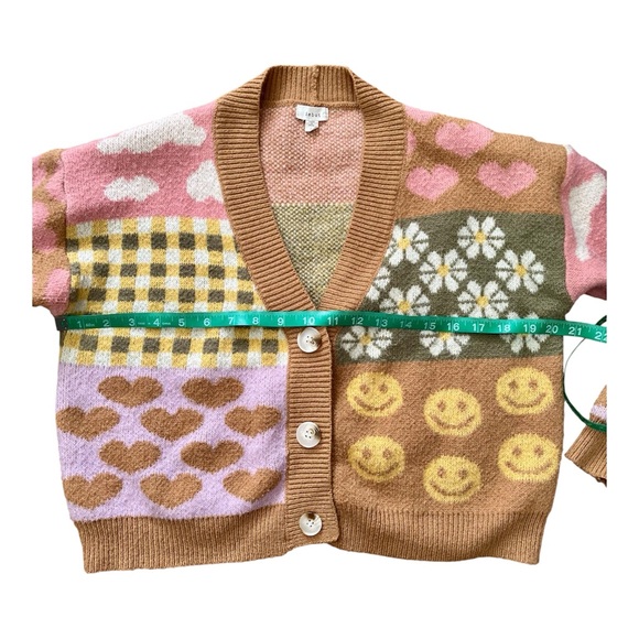 Debut Women’s Patchwork Gingham Smiley Cropped Cardigan - Size Large - Picture 5 of 6